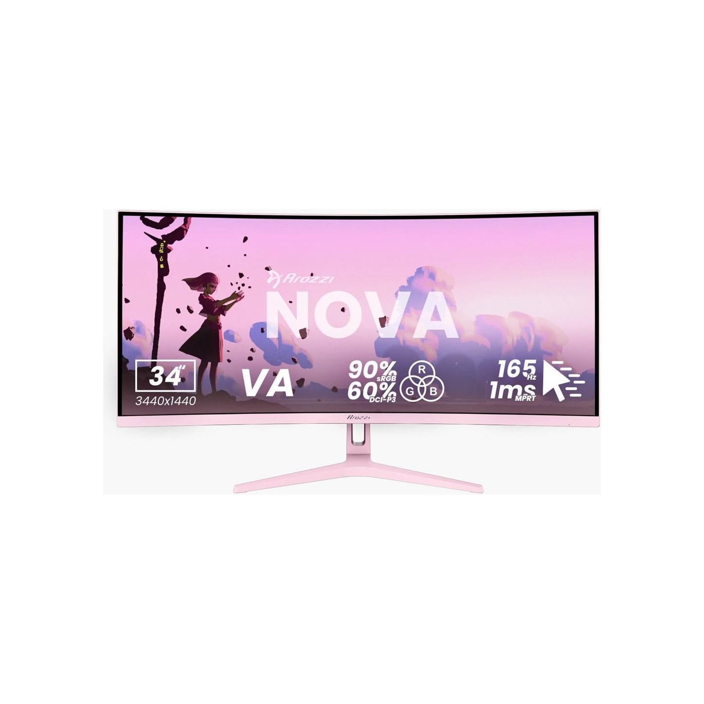 Arozzi | Nova | 34 " | VA | UWQHD | 21:9 | 165 Hz | 1 ms | 3440 x 1440 pixels | 350 cd/m² | HDMI ports quantity 2 | Pink