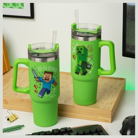 Paladone Minecraft Green 900ml Insulated Cup and Straw