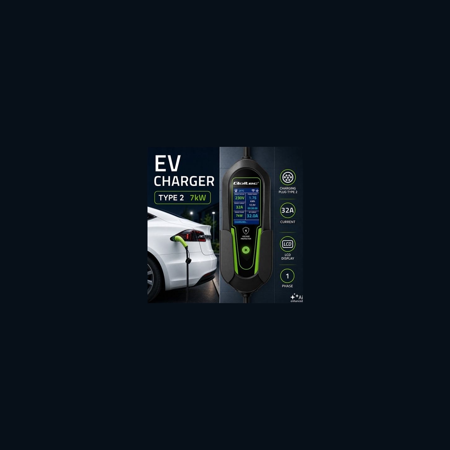 Qoltec Charger for EV and hybri ds 7kW 230V CEE32A WiFi