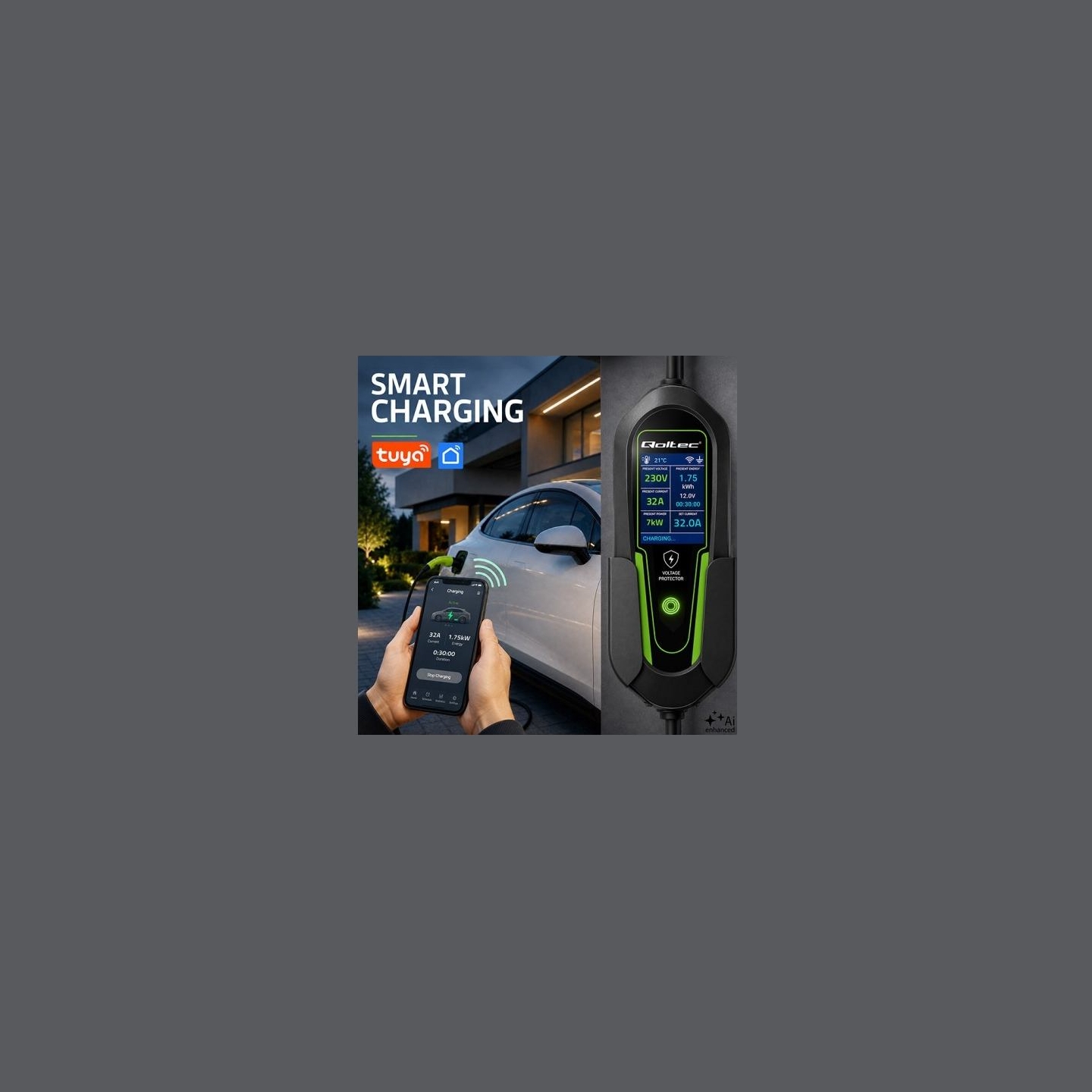 Qoltec Charger for EV and hybri ds 7kW 230V CEE32A WiFi
