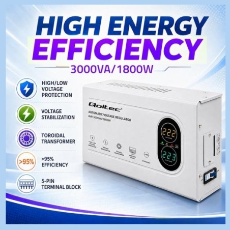 Qoltec Voltage Stabilizer AVR 3000VA 1800W Troidal
