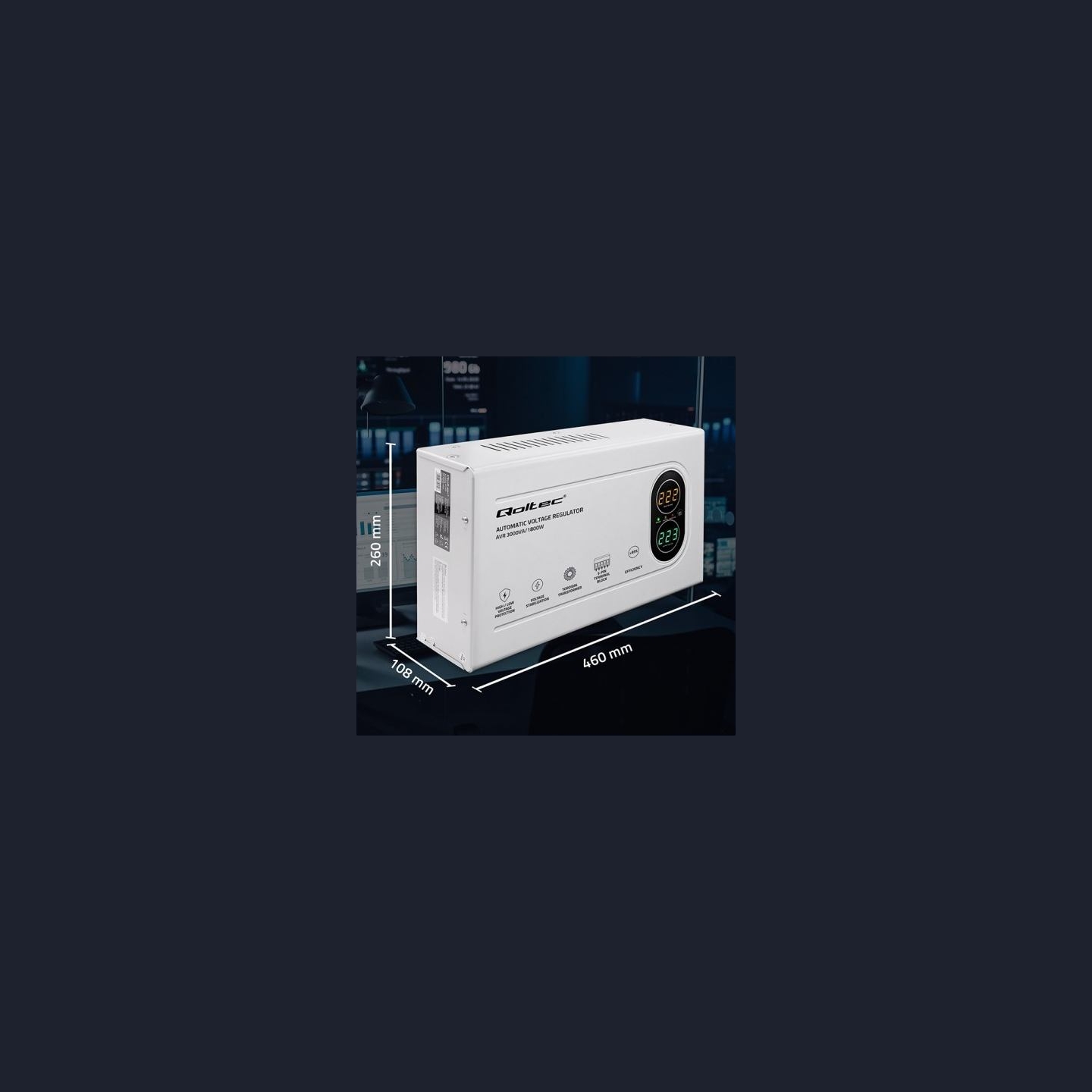 Qoltec Voltage Stabilizer AVR 3000VA 1800W Troidal
