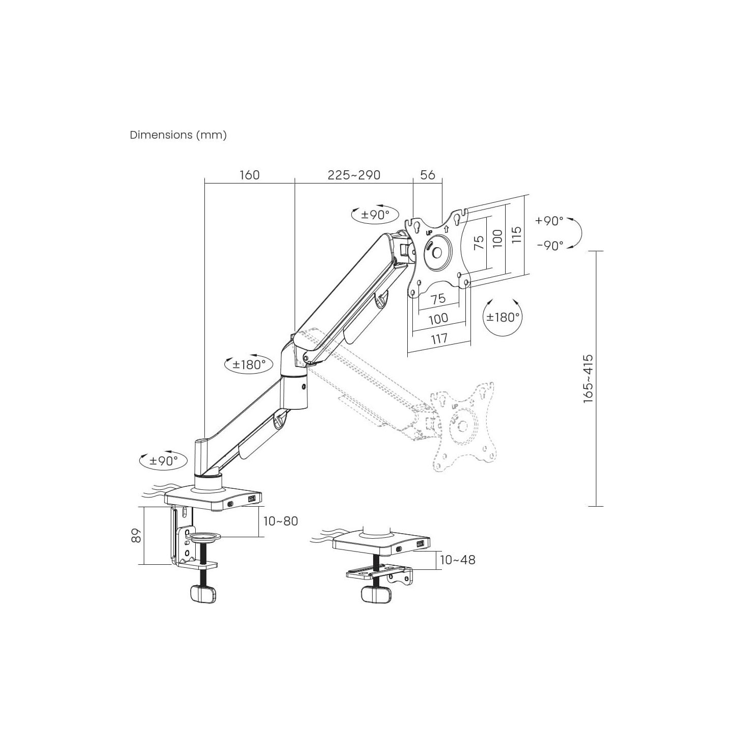 Gembird Adjustable desk display mounting