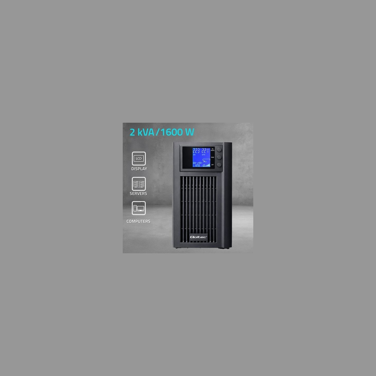 Qoltec UPS 2kVA 1600W AVR LCD