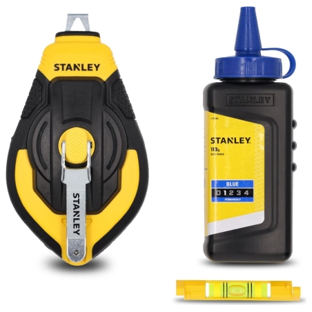 Stanley STHT47312-0 30M 3:1 Comfort Grip Reel Kit With Blue Chalk and Line Level