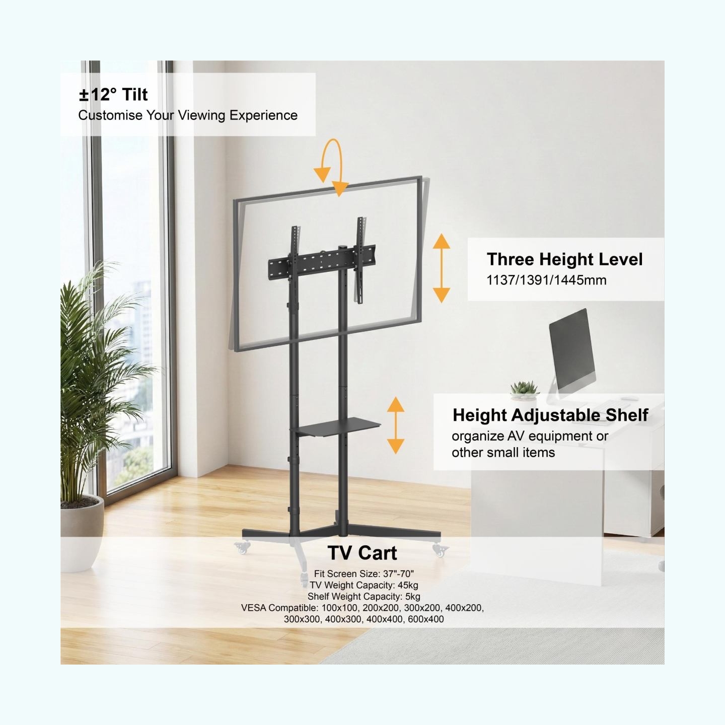 Gembird TV floor stand with caster wheel