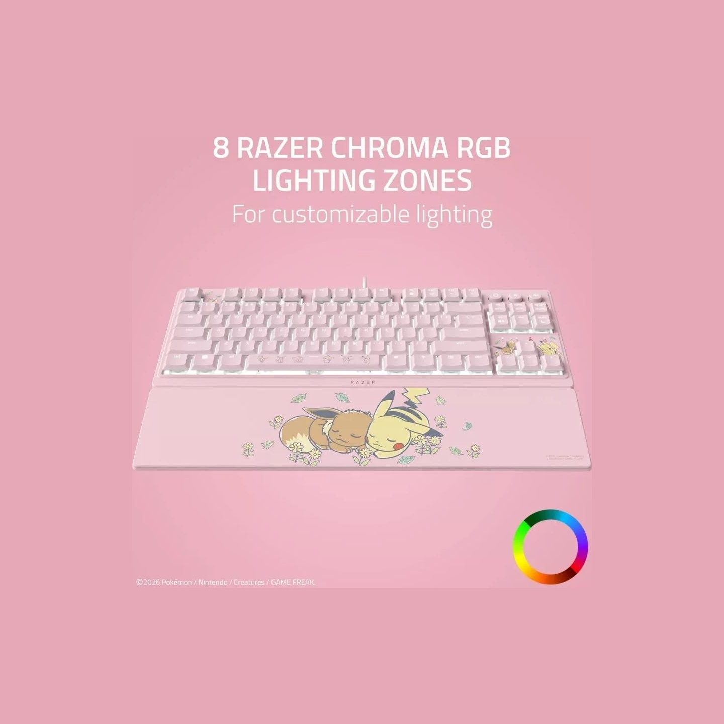 Razer Ornata V3 Tenkeyless | Gaming keyboard | Wired | US | Razer Mecha-Membrane Switches | Wrist Rest | Pikachu Eevee Edition