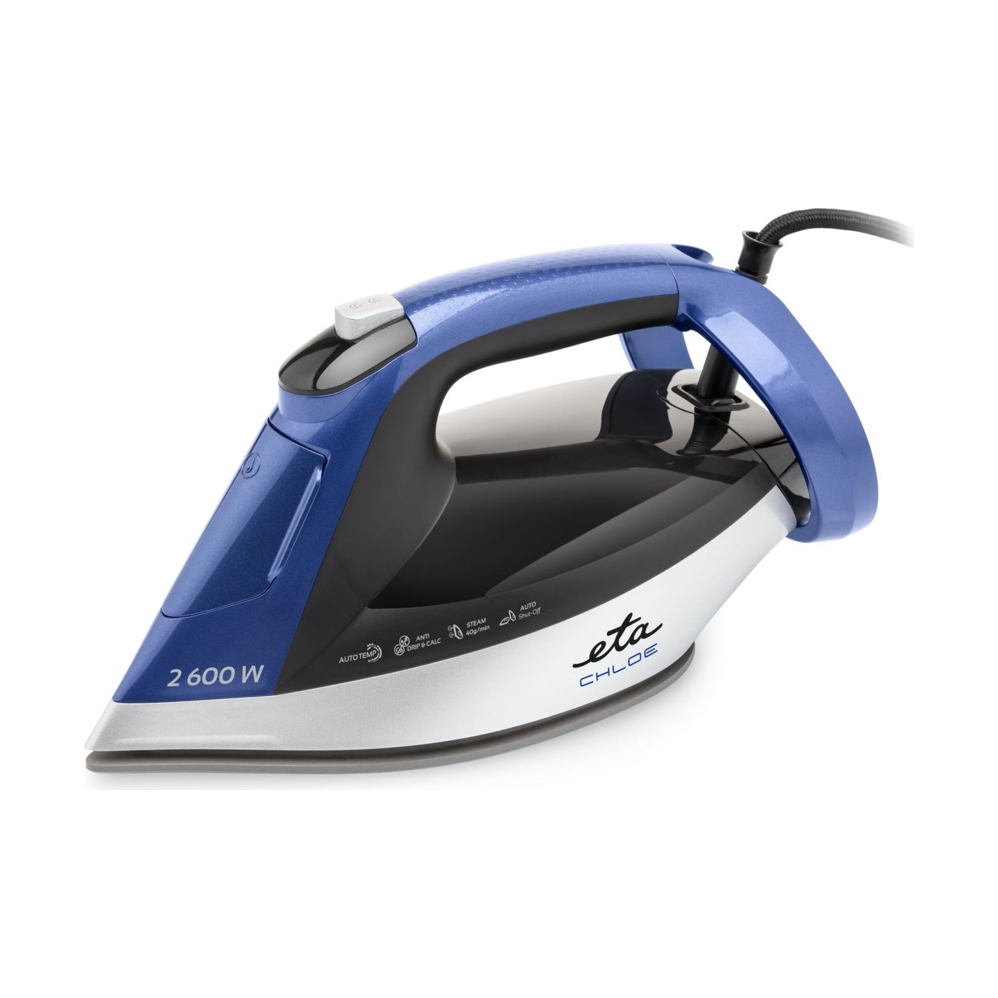 ETA Steam Iron | ETA227690000 Chloe | Steam Iron | 2600 W | Water tank capacity 350 ml | Continuous steam 40 g/min | Silver/Blue
