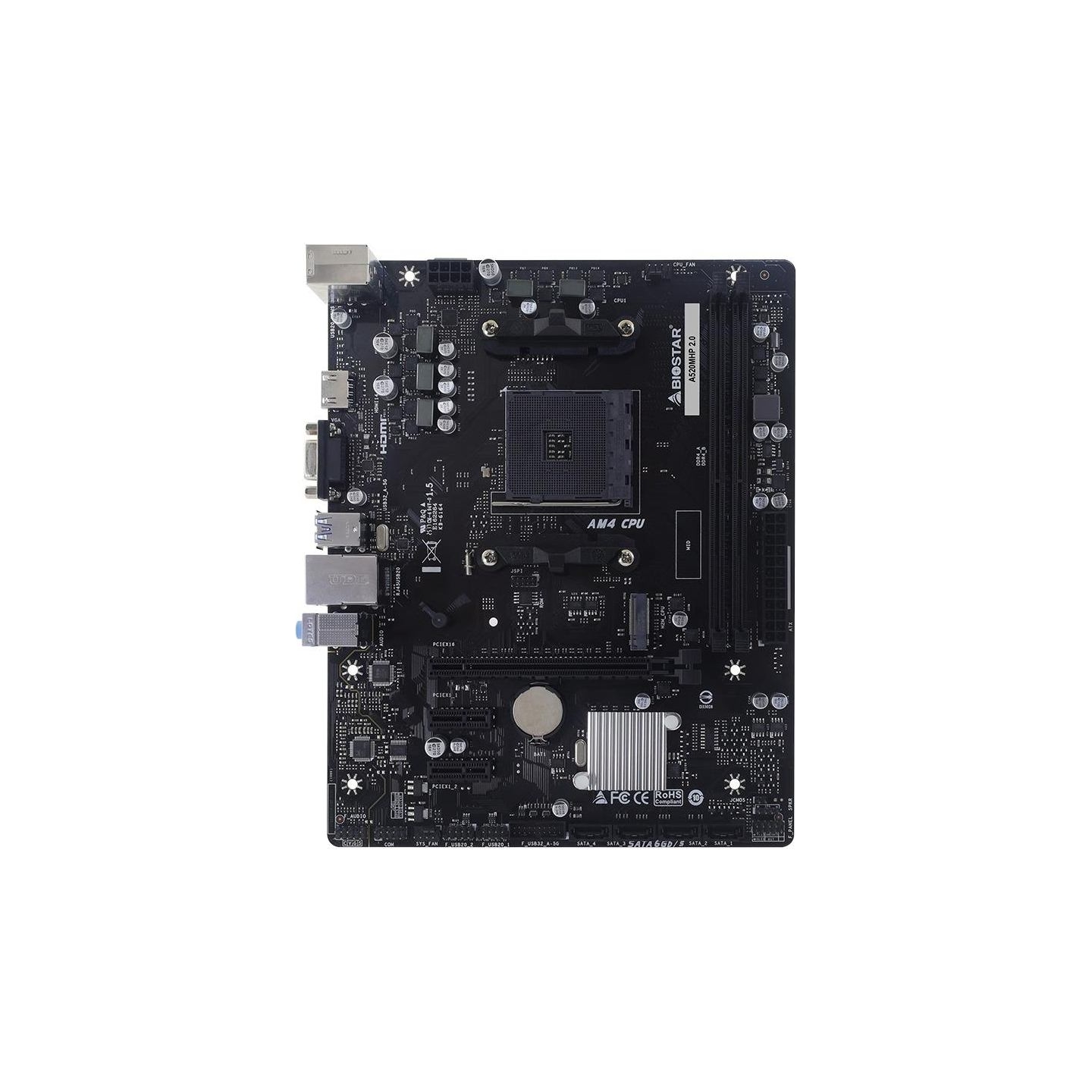 Biostar Mainboard|BIOSTAR|AMD A520|Socket AM4|micro ATX|RAM DDR4-SDRAM|2xSlots|1xNumber of M.2 (M) slots|A520MHP2.0