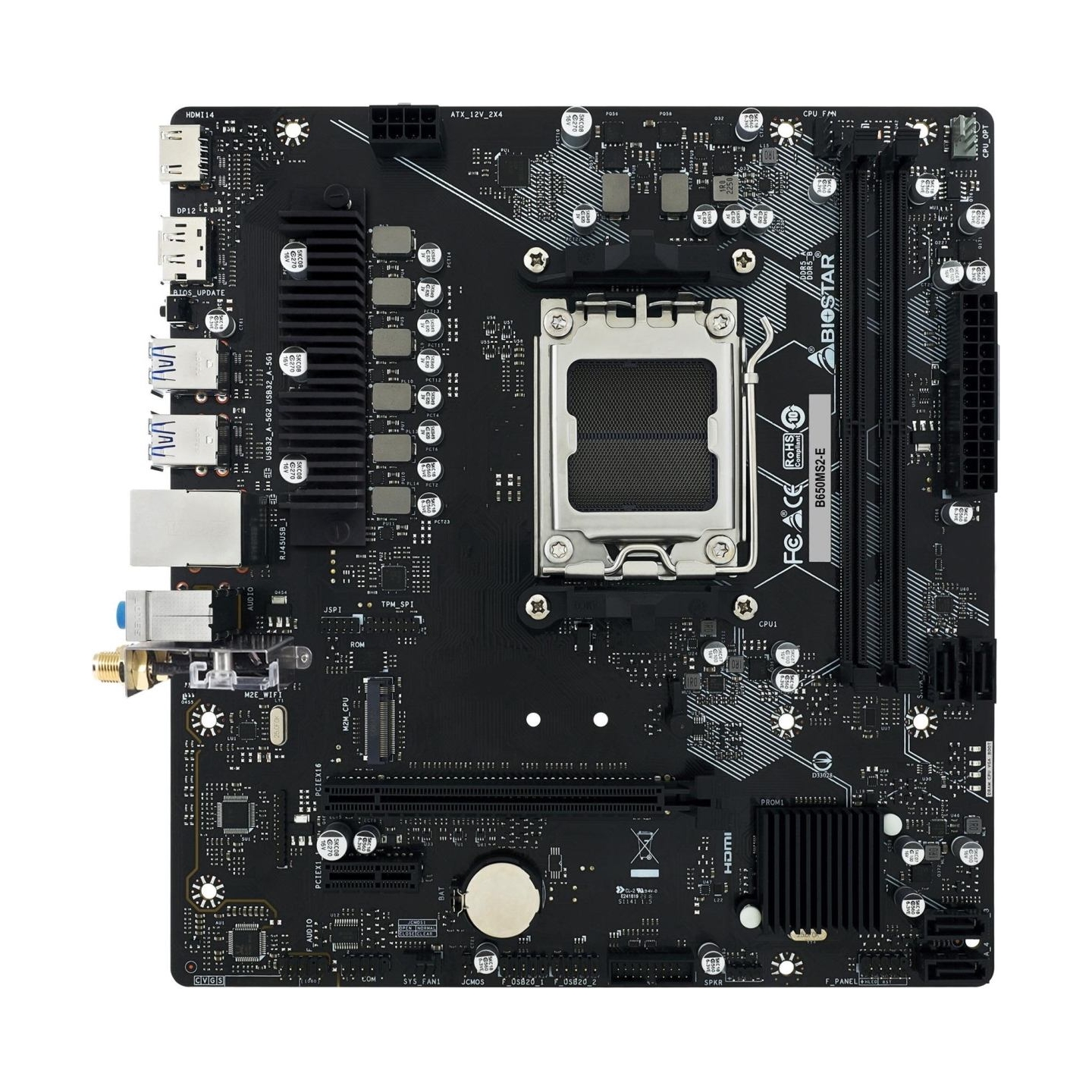 Biostar Mainboard|BIOSTAR|AMD B650|Socket AM5|micro ATX|RAM DDR5-SDRAM|2xSlots|1xNumber of M.2 (M) slots|B650MS2-E