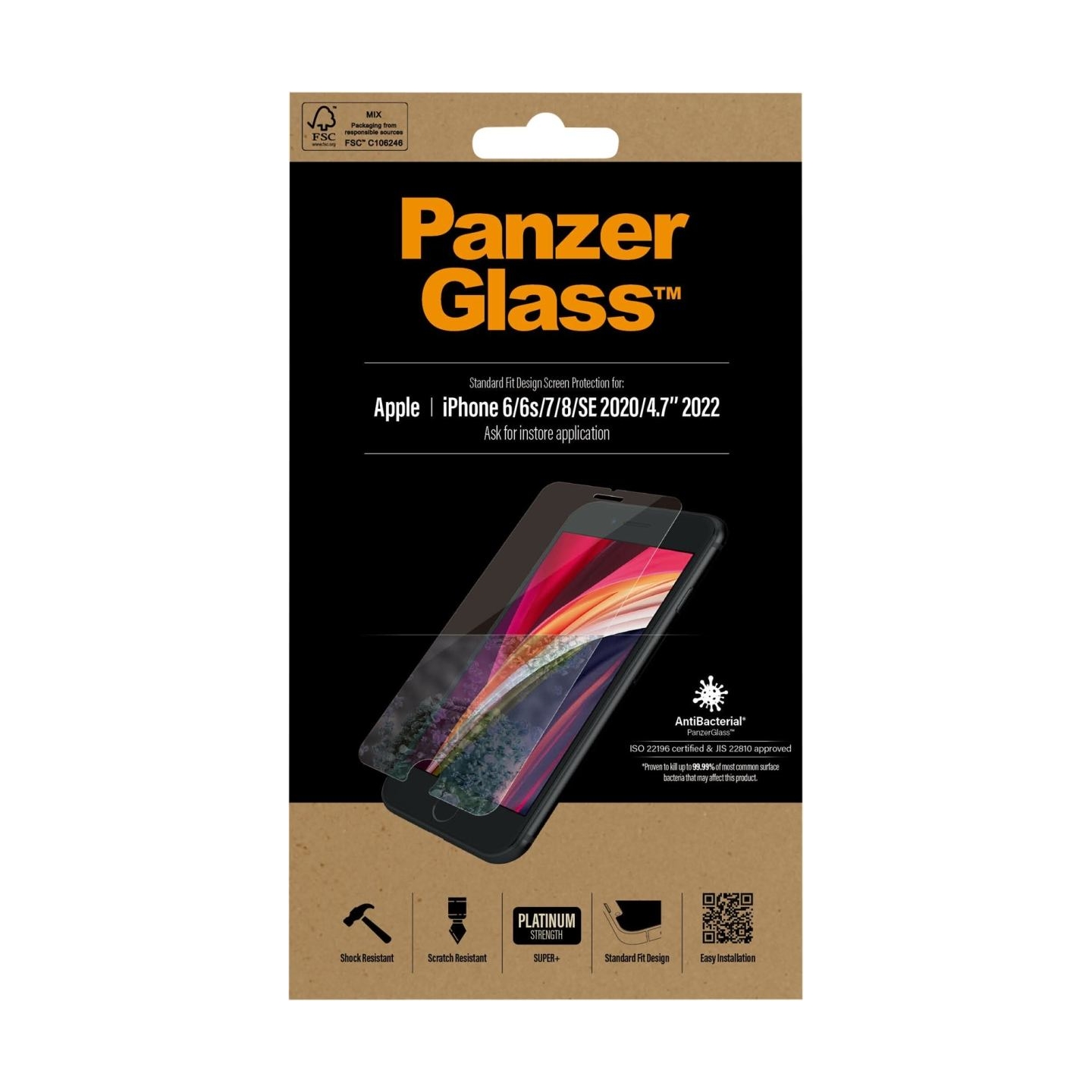 Panzerglass | Screen Protector | Apple | Iphone 6/6s/7/8/SE (2020) | Glass | Crystal Clear | Clear Screen Protector