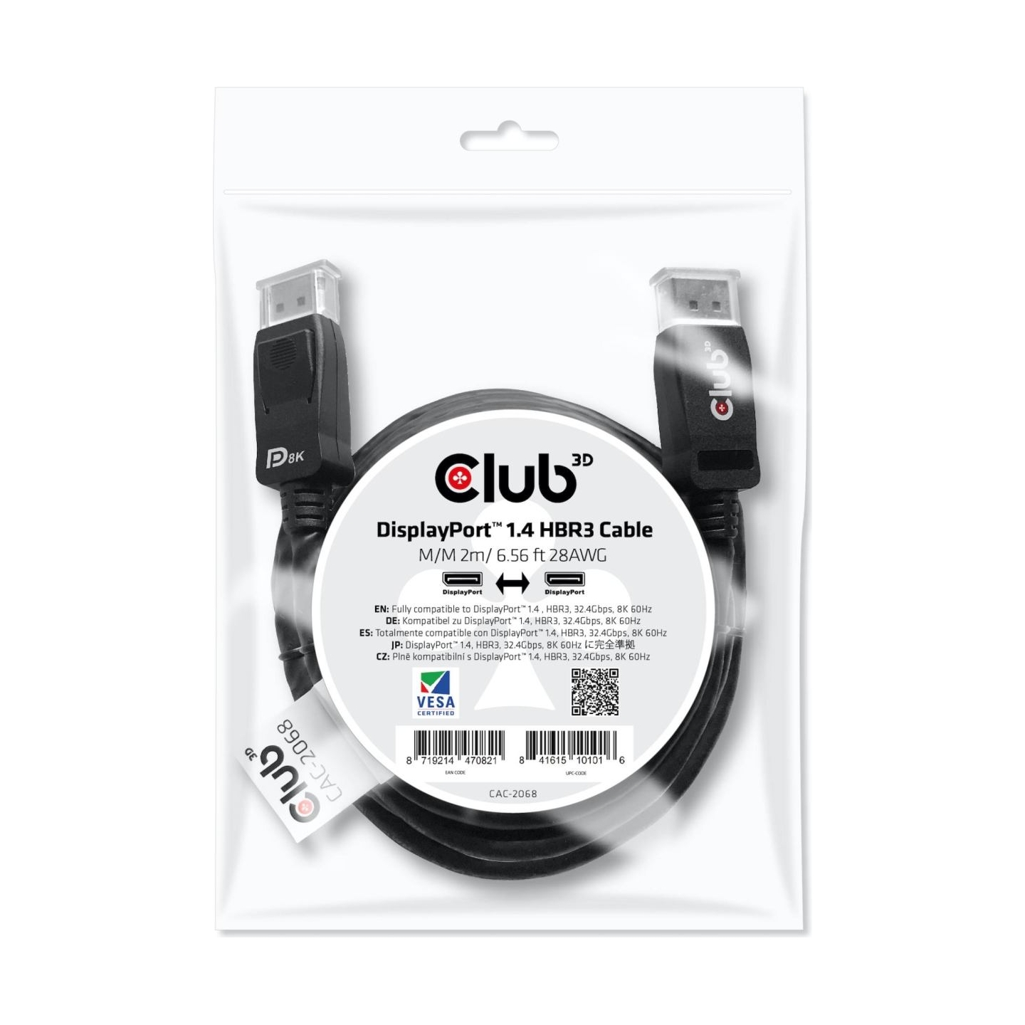 Club3D CABLE DP TO DP 2M/M/M CAC-2068 CLUB3D