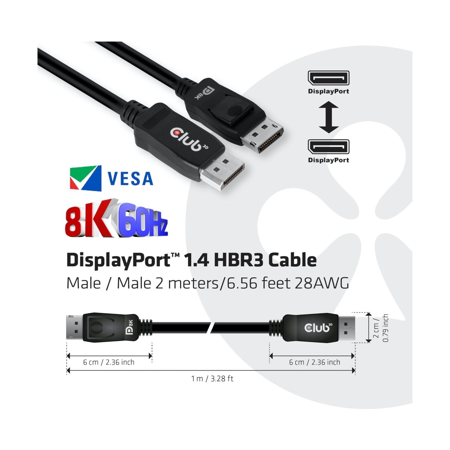 Club3D CABLE DP TO DP 2M/M/M CAC-2068 CLUB3D
