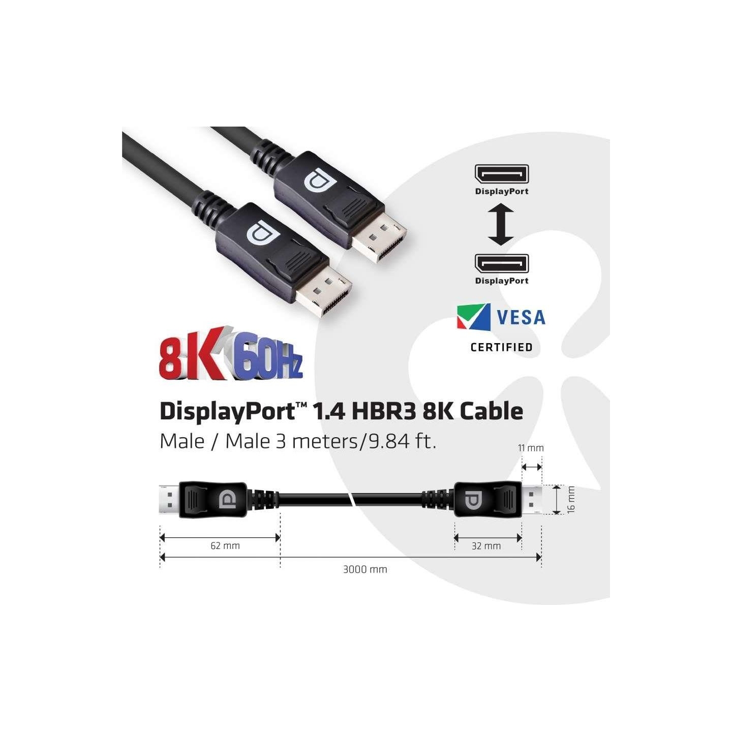Club3D CABLE DP TO DP 3M/M/M CAC-1060 CLUB3D