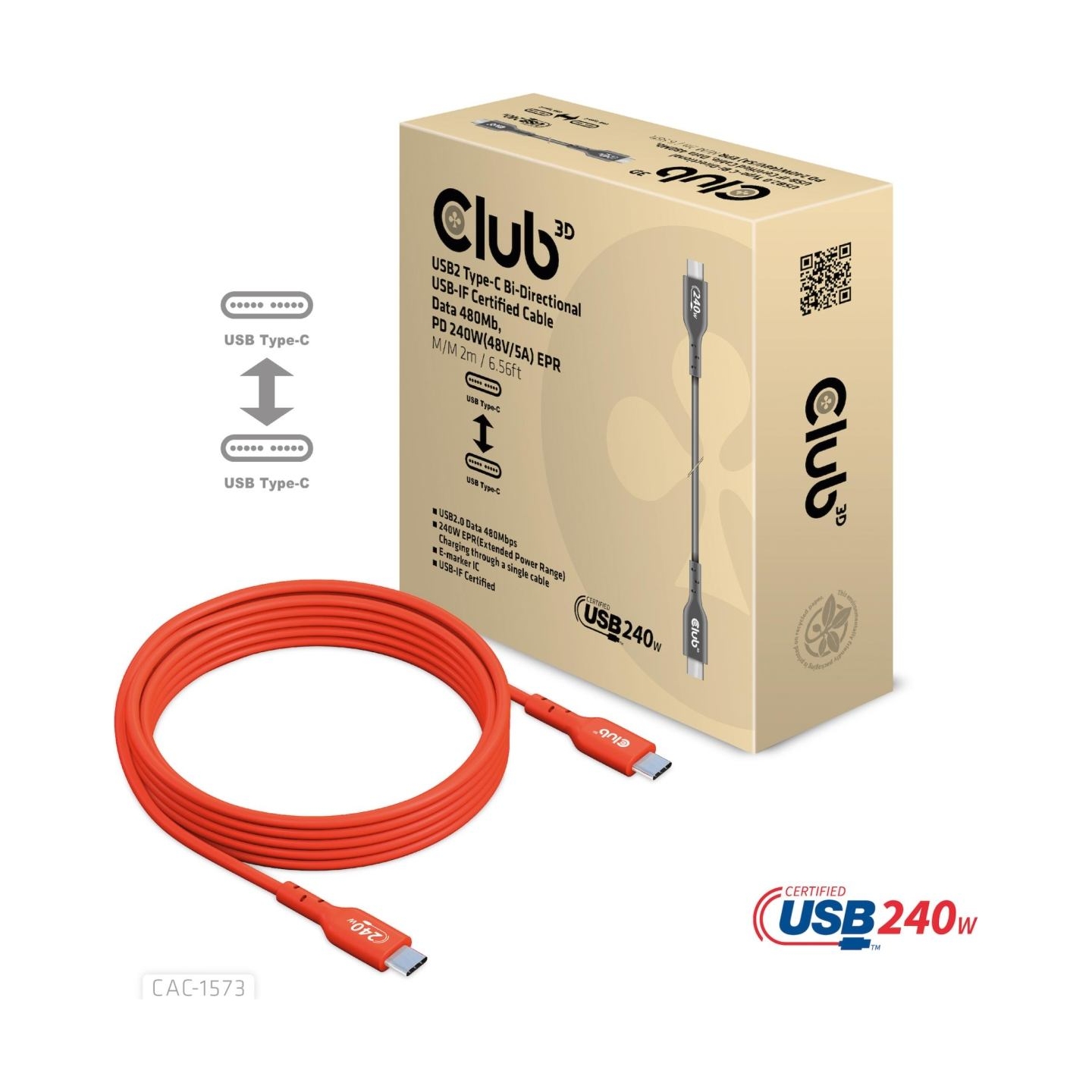 Club3D CABLE USB-C TO USB-C 2M/M/M CAC-1573 CLUB3D