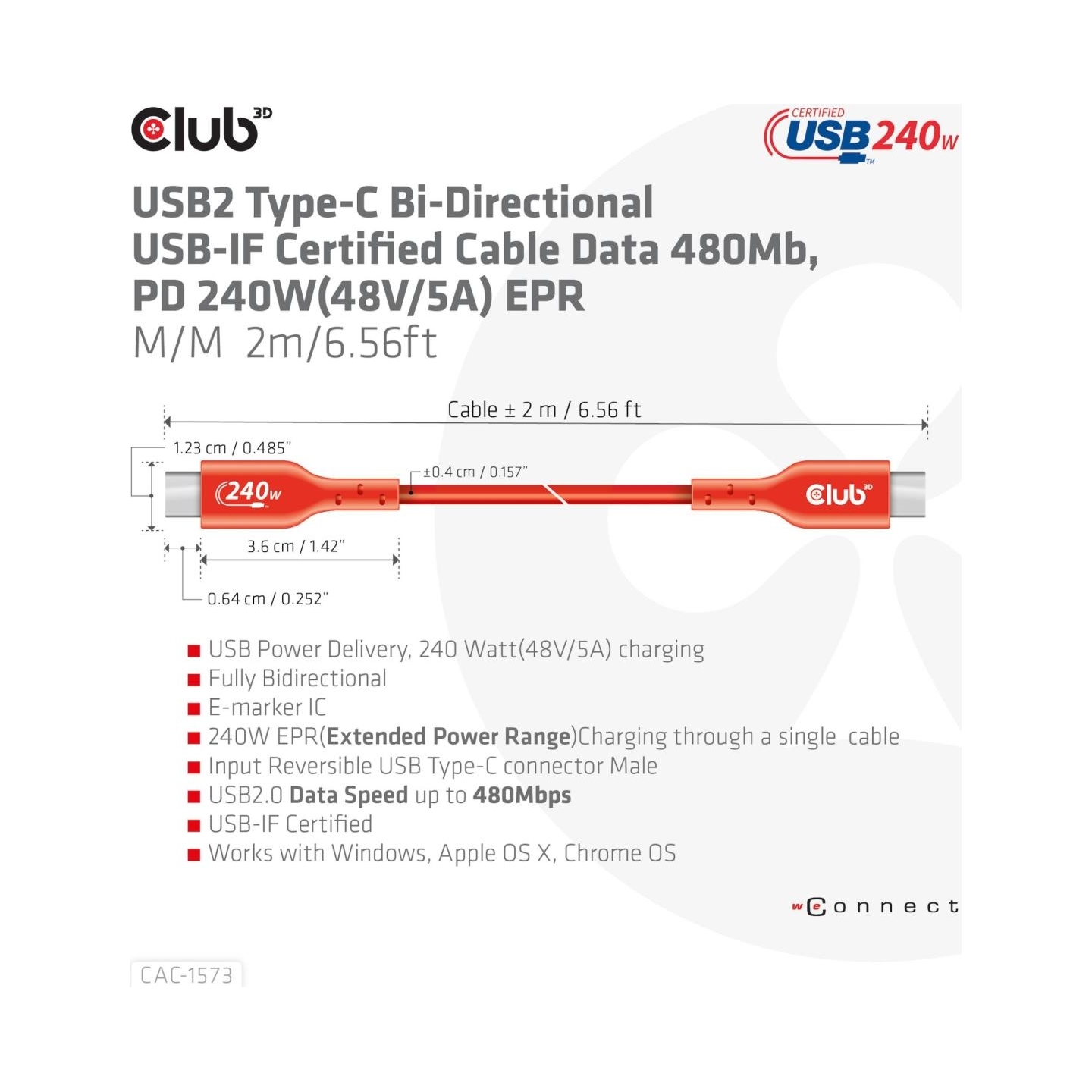 Club3D CABLE USB-C TO USB-C 2M/M/M CAC-1573 CLUB3D