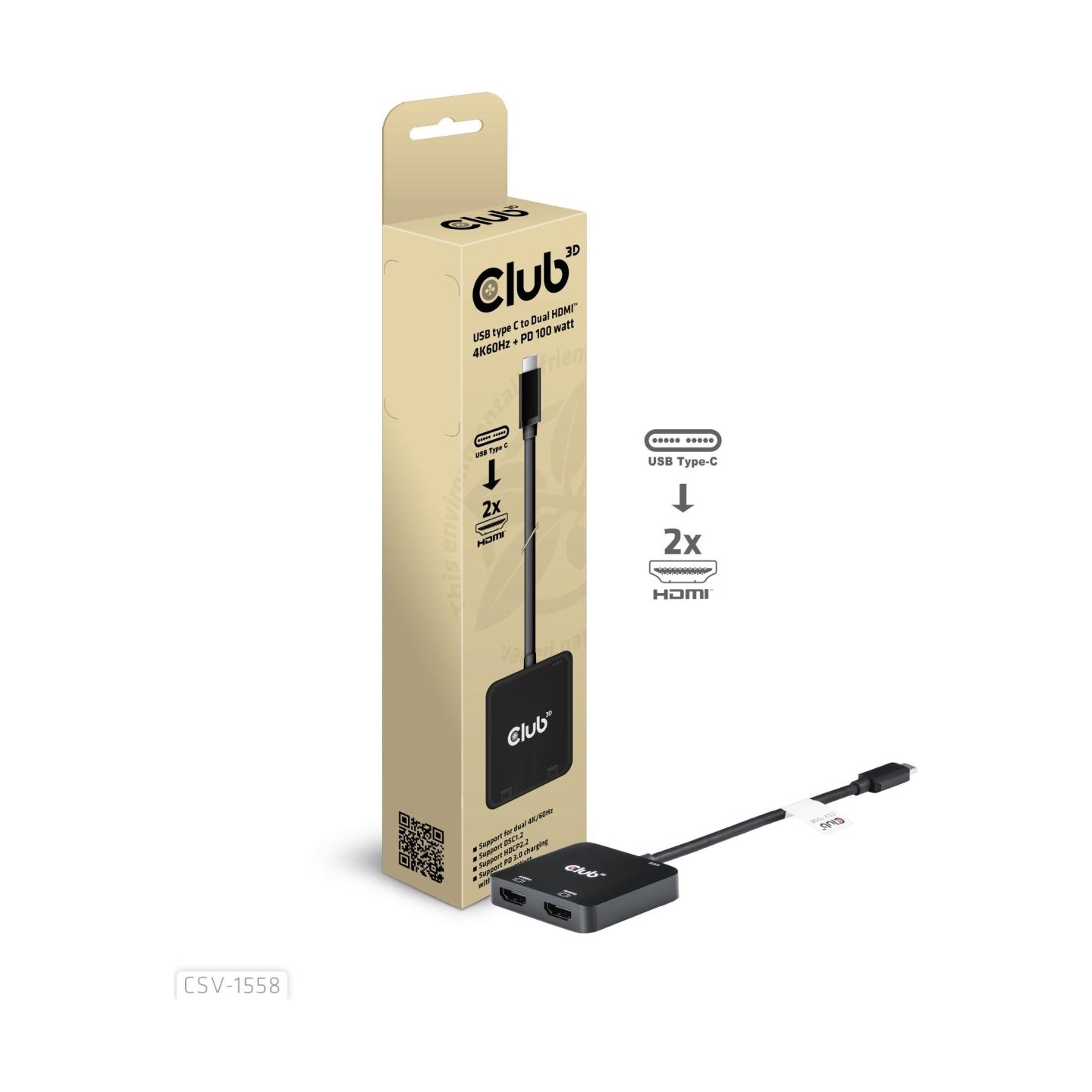 Club3D I/O HUB USB-C TO HDMI 2PORT/MST CSV-1558 CLUB3D