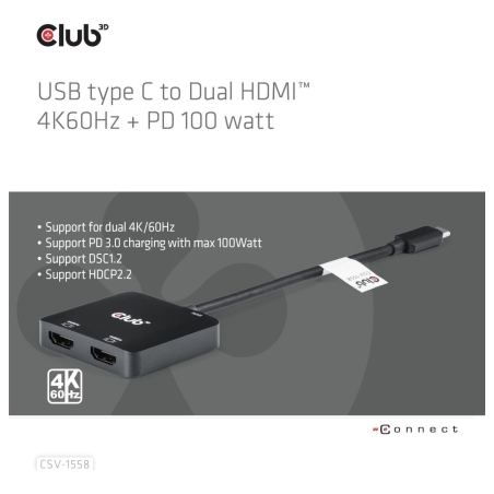 Club3D I/O HUB USB-C TO HDMI 2PORT/MST CSV-1558 CLUB3D