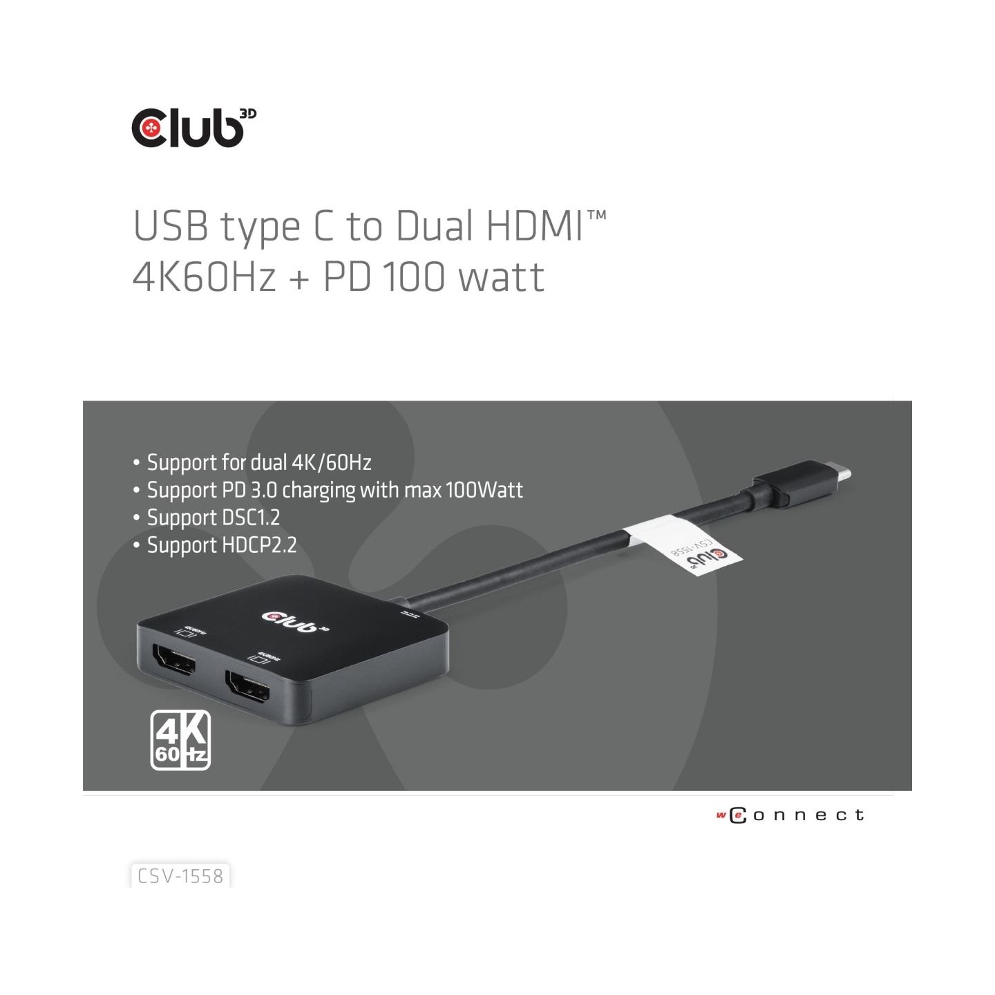 Club3D I/O HUB USB-C TO HDMI 2PORT/MST CSV-1558 CLUB3D
