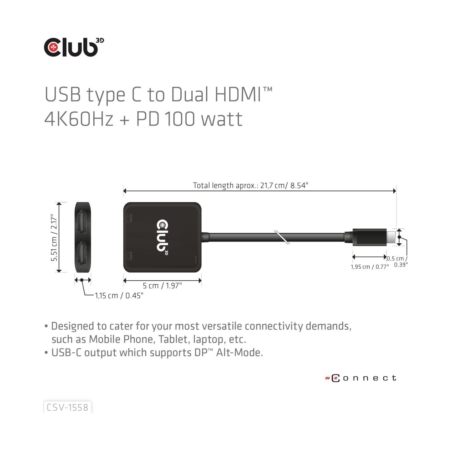 Club3D I/O HUB USB-C TO HDMI 2PORT/MST CSV-1558 CLUB3D