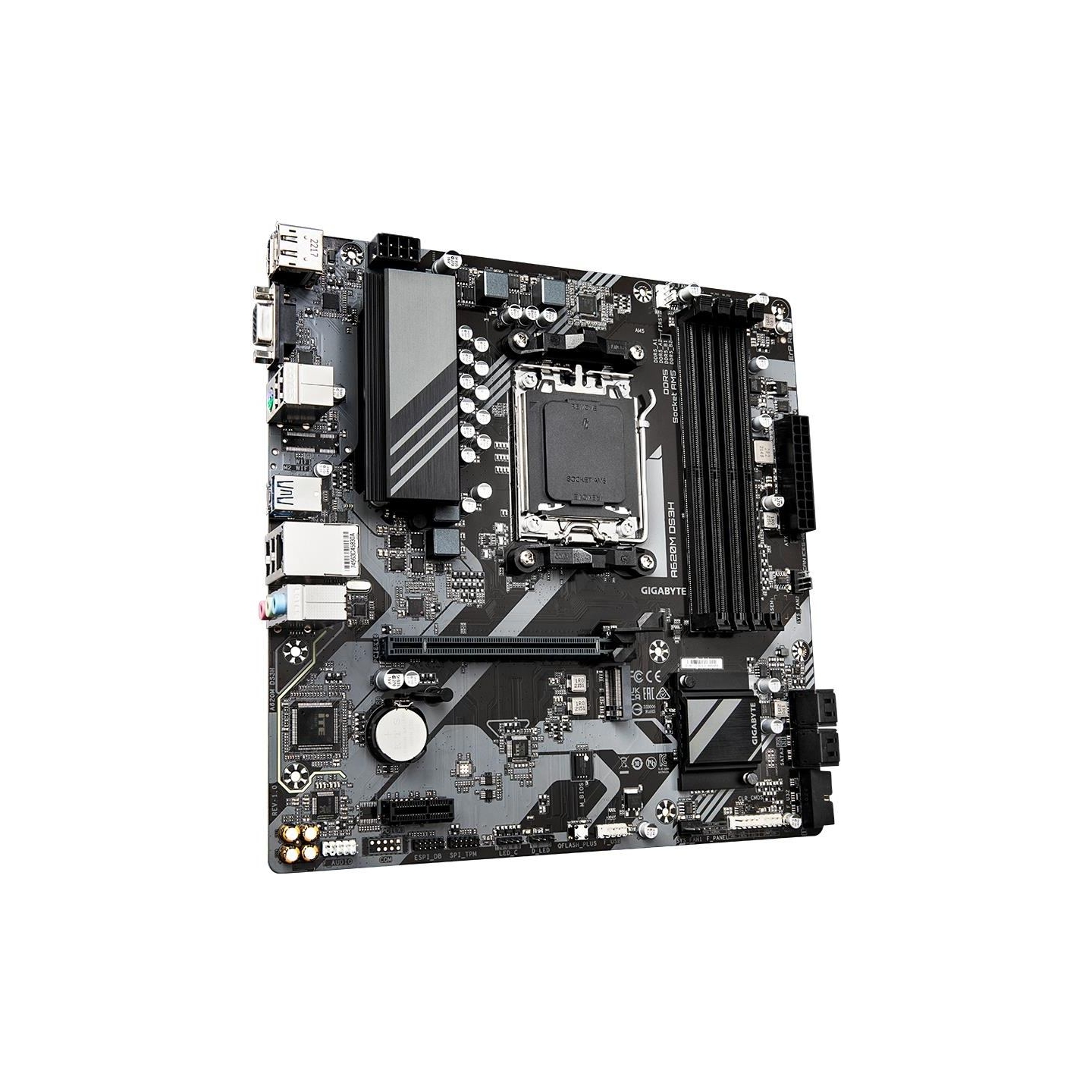 Gigabyte A620M DS3H | Processor family AMD | Processor socket AM5 | DDR5 | Supported hard disk drive interfaces M.2, SATA | Numb
