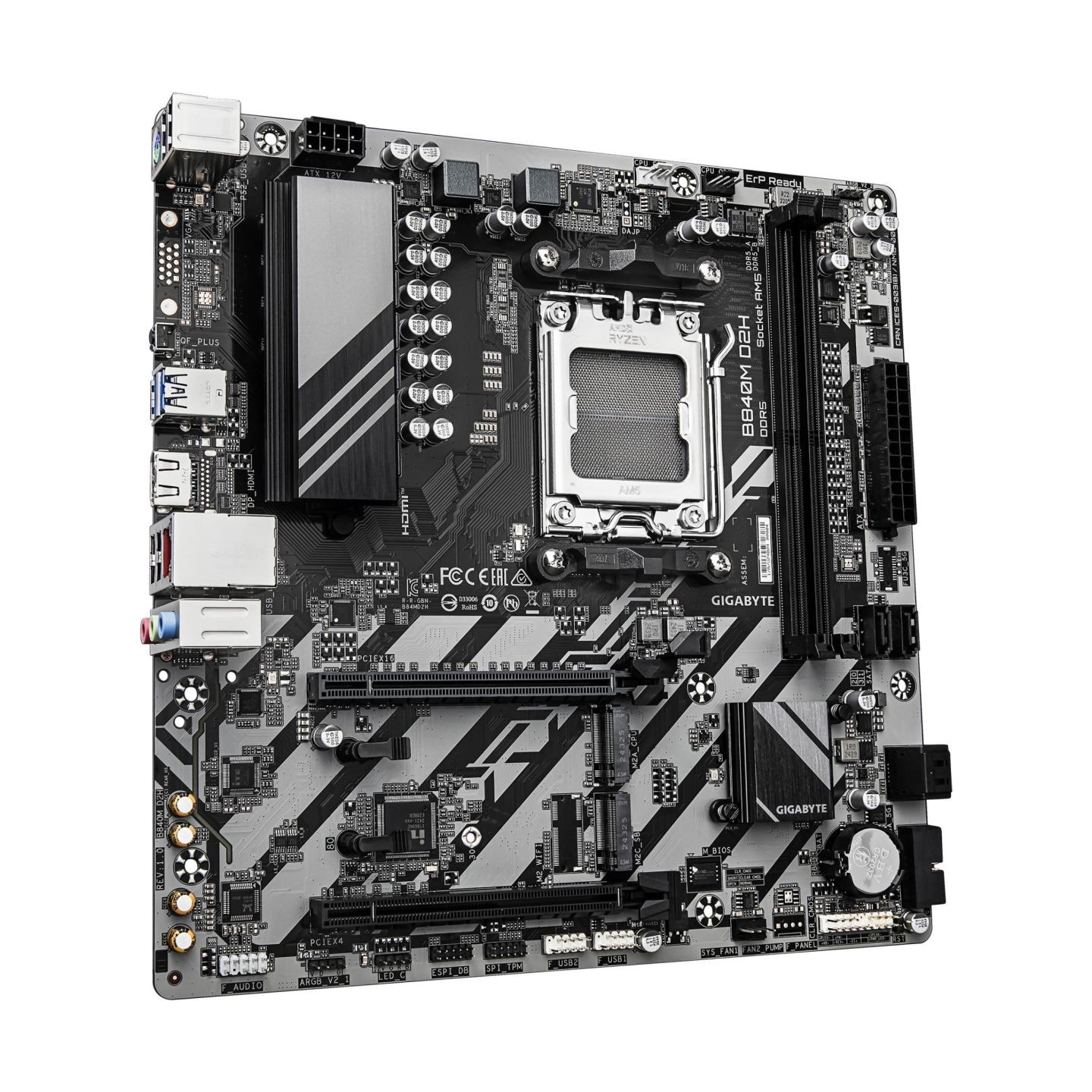 Gigabyte B840M D2H | Processor family AMD | Processor socket AM5 | DDR5 | Supported hard disk drive interfaces SATA, M.2 | Numbe