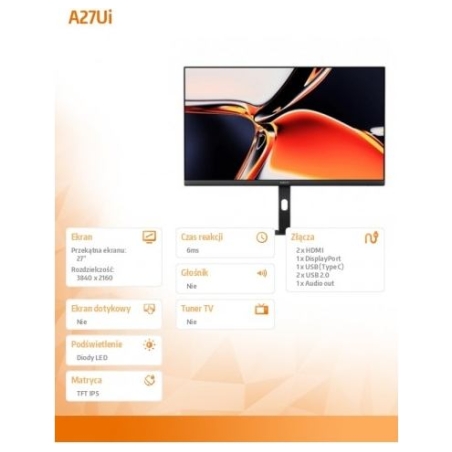 Xiaomi | 4K Monitor A27Ui EU | 27 " | IPS | UHD | 16:9 | 60 Hz | 6 ms | 3840 x 2160 pixels | 360 cd/m² | HDMI ports quantity 2