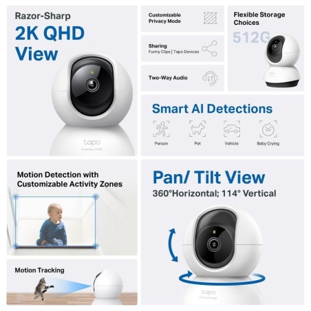 Tp-Link | Pan/Tilt Wi-Fi Camera | Tapo C220 | PTZ | 4 MP | 4mm/F2.0 | H.264 | Micro SD, Max. 512GB