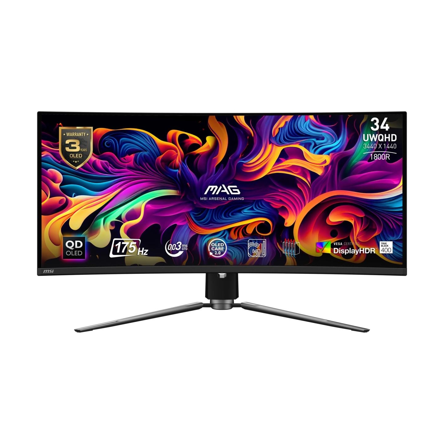 MSI Monitor MAG 341CQP QD-OLED 34 inches/QD-LED/UWQHD/Curved/175Hz/Black