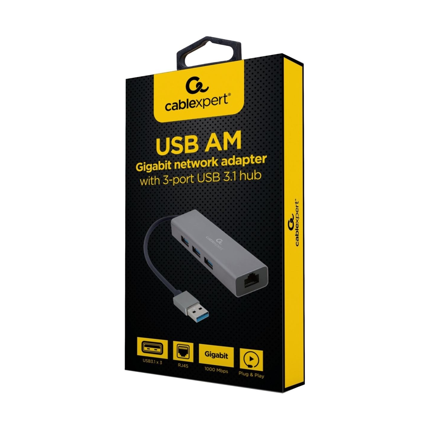 Cablexpert | USB AM Gigabit network adapter with 3-port USB 3.0 hub | A-AMU3-LAN-01