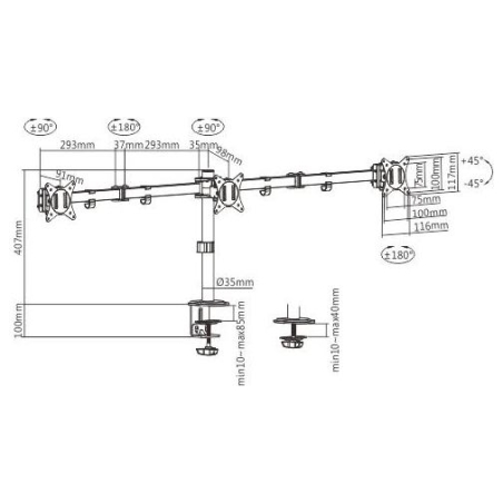 Gembird Adjustable desk 3-display mount