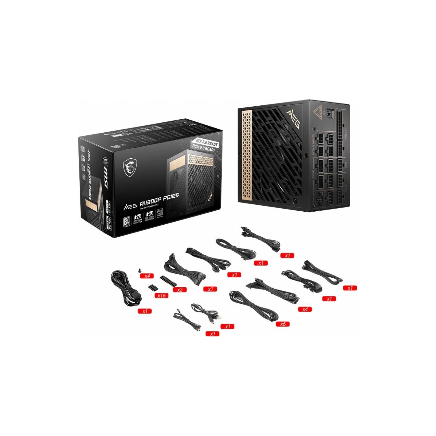 MSI Power Supply|MSI|MEG AI1300P PCIE5|ATX|PC|100 - 240 V|1300 W|MEGAI1300PPCIE5