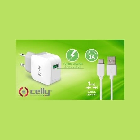 Celly TRAVEL CHARGER TURBO+TYPE-C CABLE