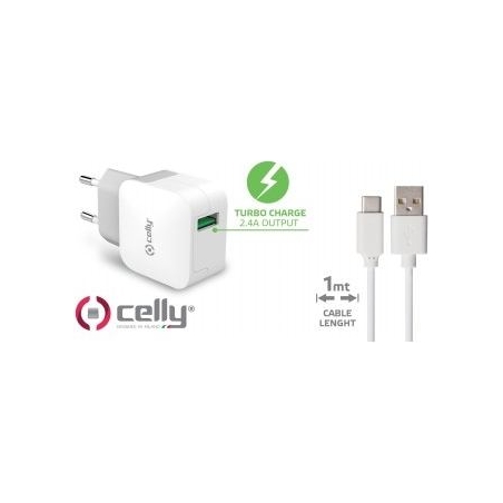 Celly TRAVEL CHARGER TURBO+TYPE-C CABLE