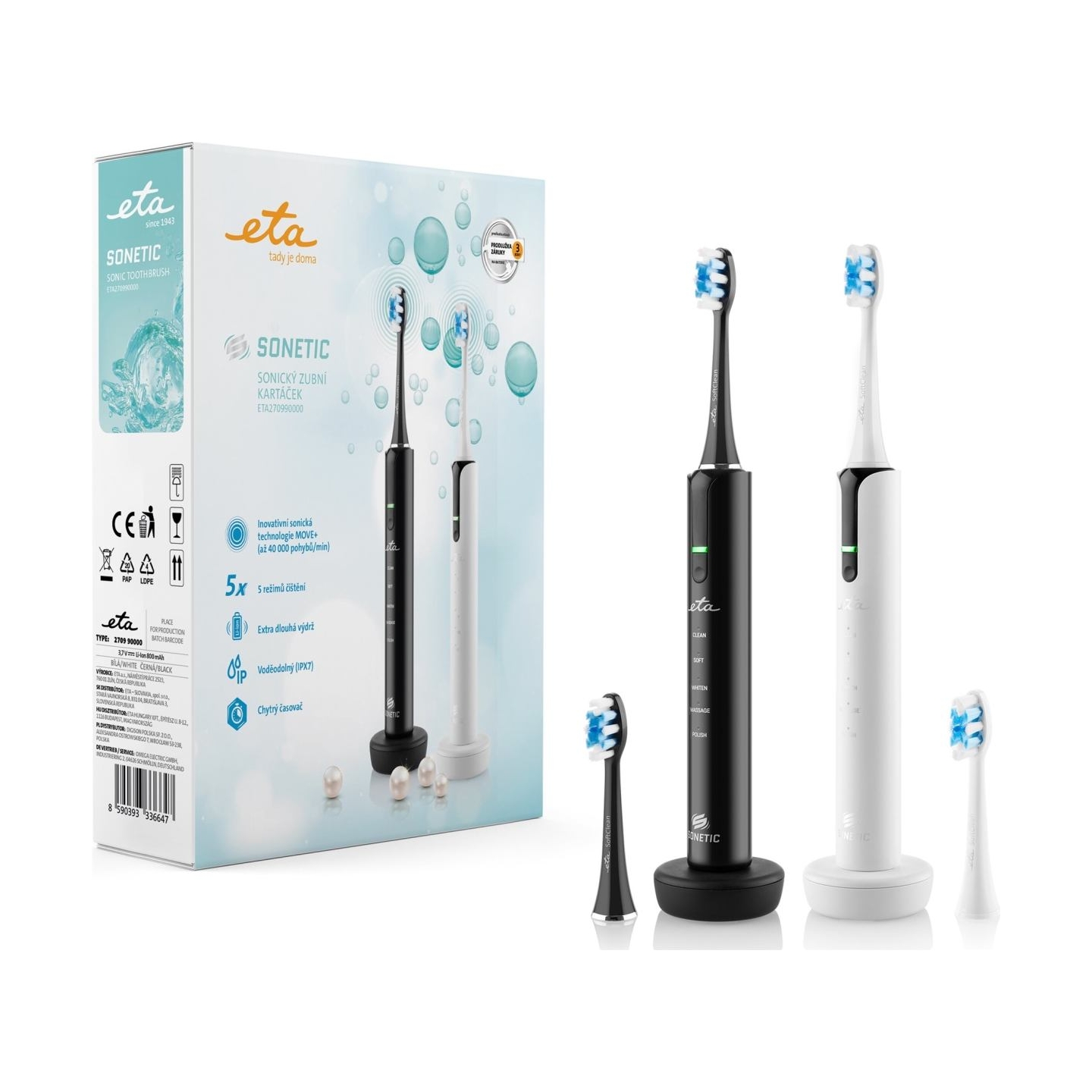 ETA Set of Electric Toothbrushes | ETA270990000 Sonetic | Rechargeable | For adults | Number of brush heads included 4 | Number 