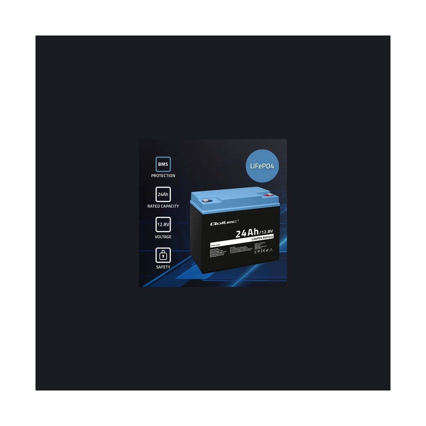 Qoltec 53702 LiFePO4 battery / 24Ah