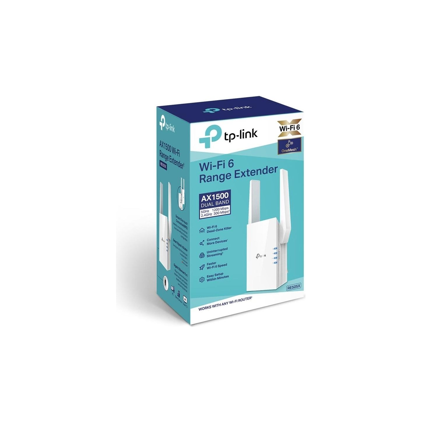 Tp-Link | Extender | RE505X | 802.11ax | 2.4GHz/5GHz | 300+1200 Mbit/s | 10/100/1000 Mbit/s | Ethernet LAN (RJ-45) ports 1 | MU-