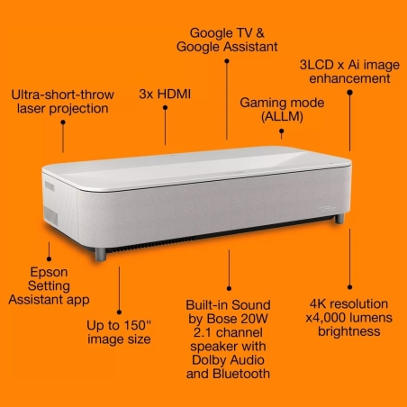 Epson EH-LS970W | 4000 ANSI lumens | 4K UHD (3840 x 2160) | White | Wi-Fi