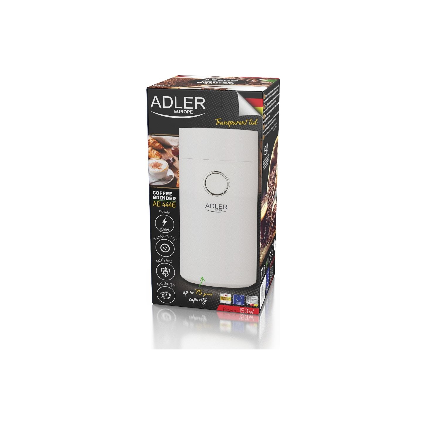Adler | Coffee Mill | AD 4446ws | 150 W | Coffee beans capacity 75 g | White