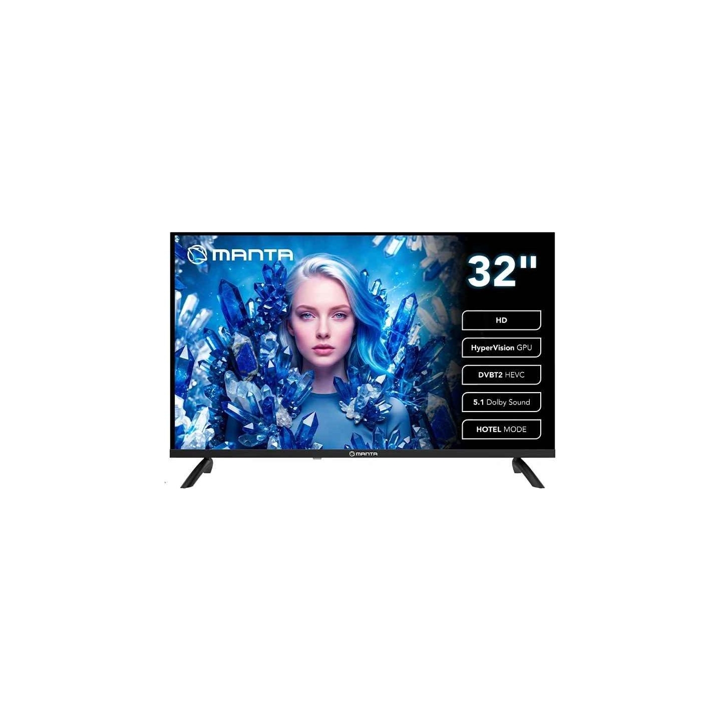 Manta MATV002LHN32 32" LED HD TV with S2 Tuner, DVBT2, HEVC/265, USB, ARC, HDMI, CI+, Slim Design, B