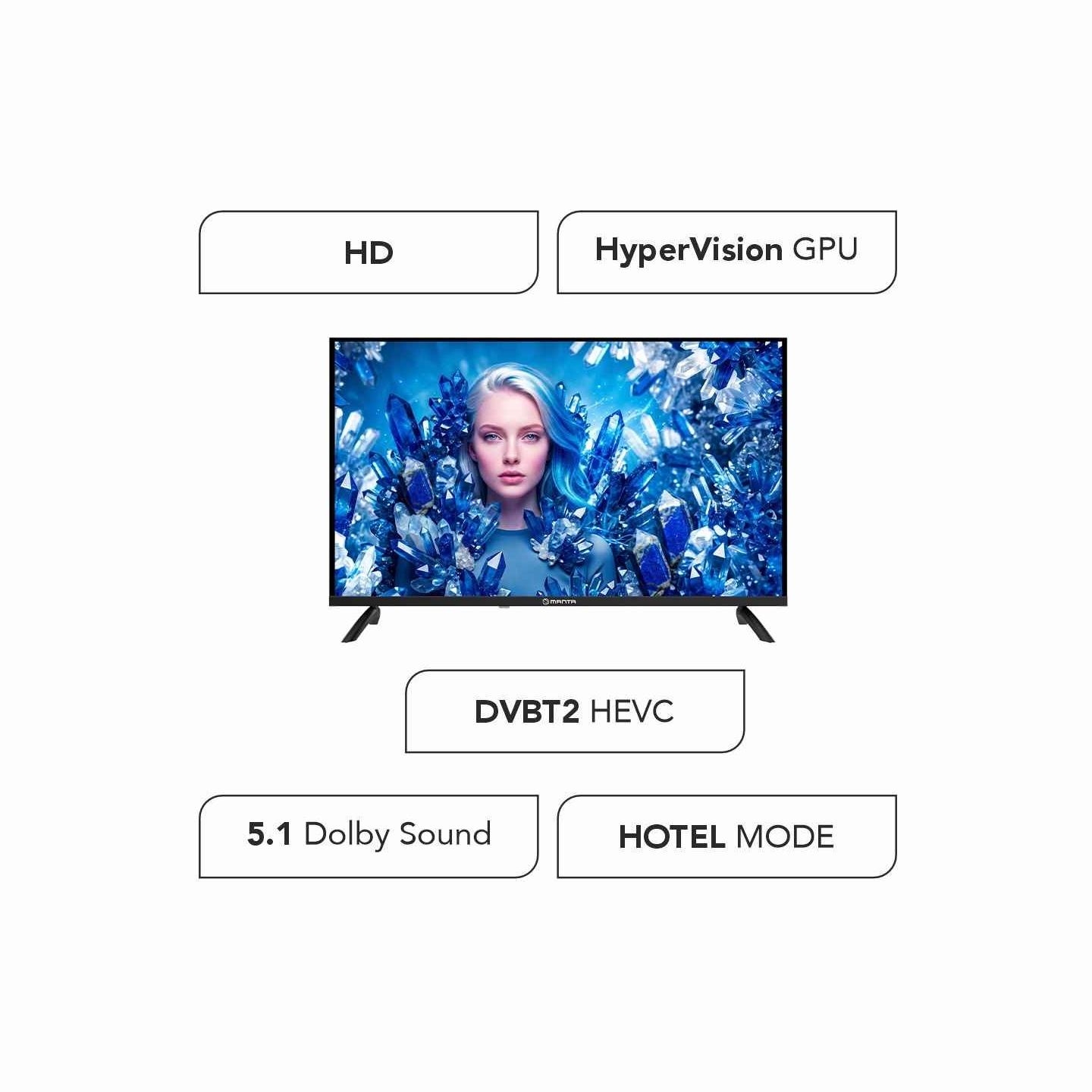Manta MATV002LHN32 32" LED HD TV with S2 Tuner, DVBT2, HEVC/265, USB, ARC, HDMI, CI+, Slim Design, B