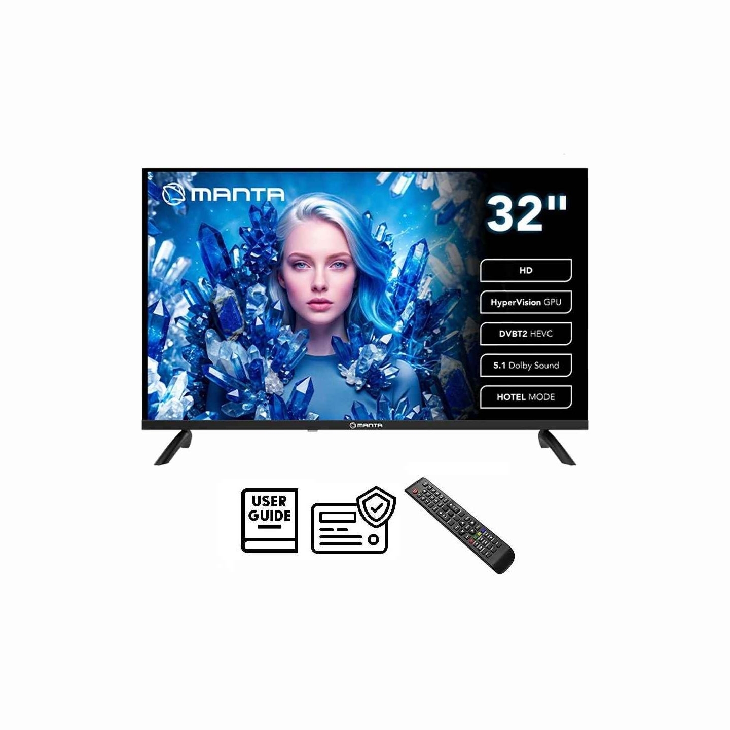 Manta MATV002LHN32 32" LED HD TV with S2 Tuner, DVBT2, HEVC/265, USB, ARC, HDMI, CI+, Slim Design, B
