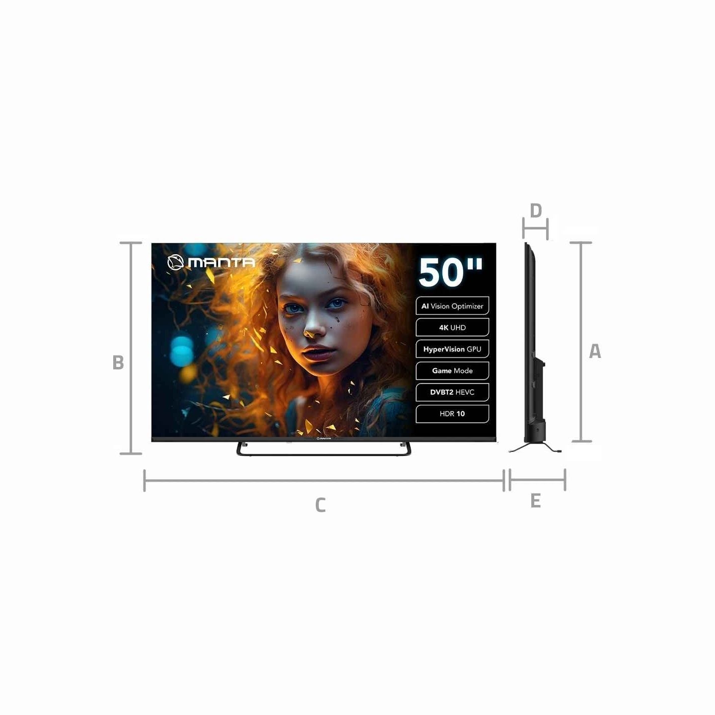 Manta MATV002LUV50 50" Smart VIDAA TV LED 4K UHD with S2 DVBT2 H Set-Top Box.265/HEVC BT HDR Wi-Fi