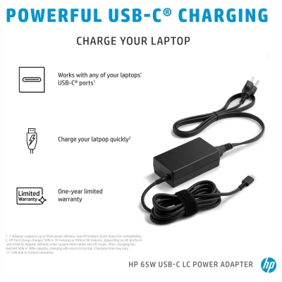 HP 65W USB-C HP Fast Charge Technology