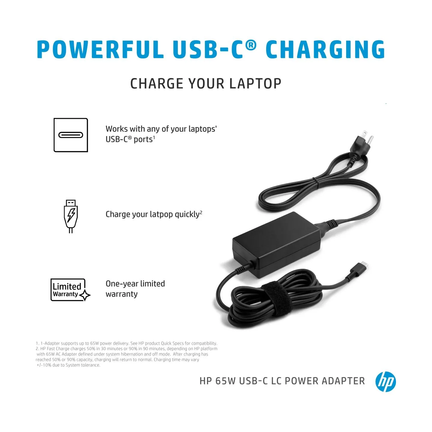 HP 65W USB-C HP Fast Charge Technology