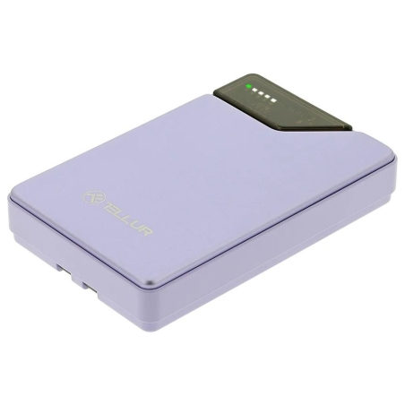 Tellur Power Bank 10000mAh, USB-C + Lightning cables built-in purple
