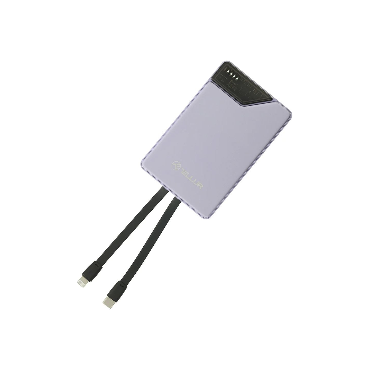 Tellur Power Bank 10000mAh, USB-C + Lightning cables built-in  purple