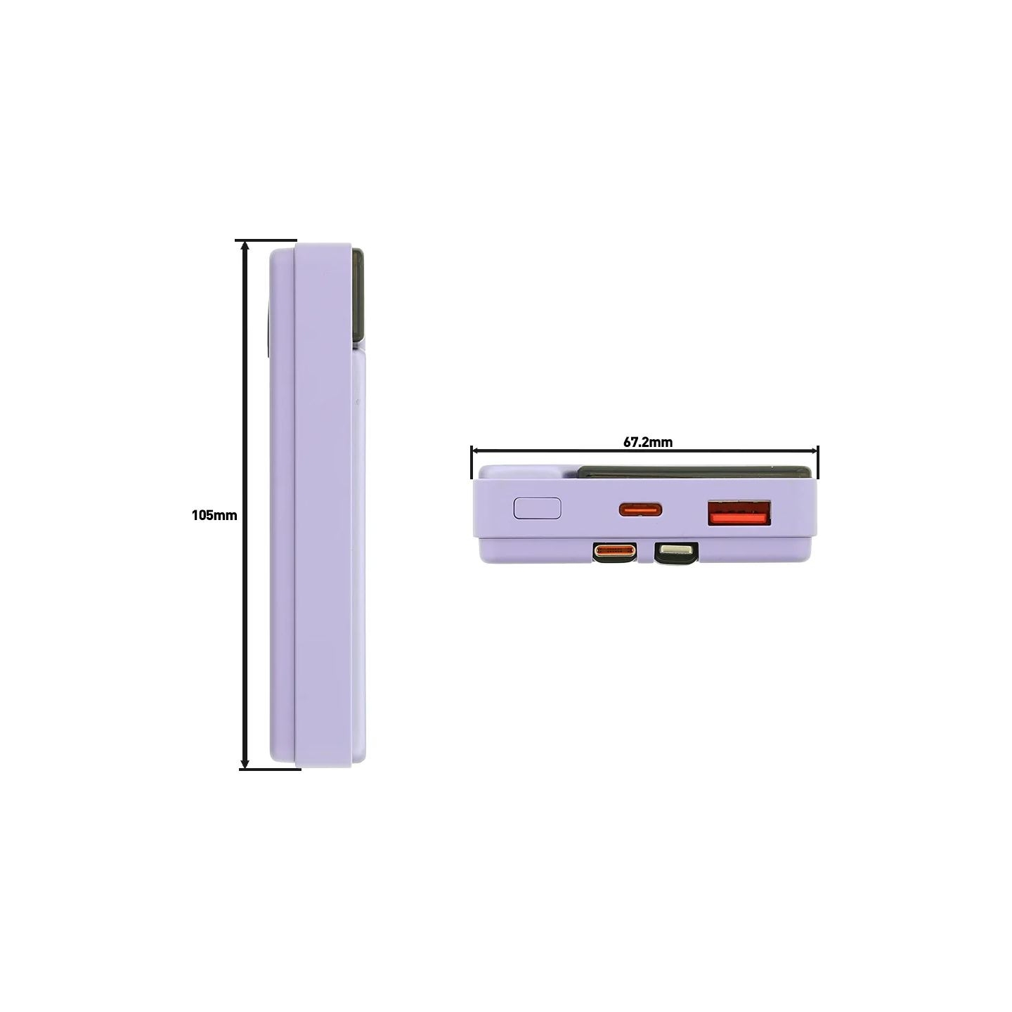 Tellur Power Bank 10000mAh, USB-C + Lightning cables built-in  purple