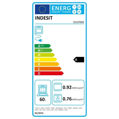 Indesit Cooker | I5G5PMX | Hob type Gas | Oven type Electric | Stainless Steel | Width 50 cm | Depth 60 cm | Grilling | Energy e