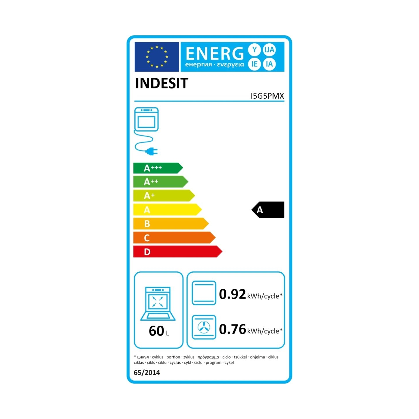 Indesit Cooker | I5G5PMX | Hob type Gas | Oven type Electric | Stainless Steel | Width 50 cm | Depth 60 cm | Grilling | Energy e